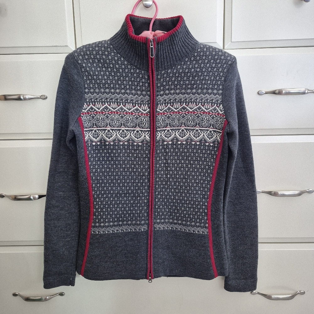 Eddie Bauer Sport Jacket Woman's XS Gray Merino Wool Angora Nordic Full Zip